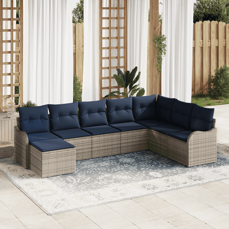 vidaXL 8 Piece Garden Sofa Set with Cushions in Gray Poly Rattan