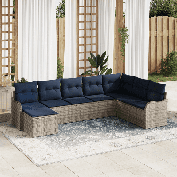 vidaXL 8 Piece Garden Sofa Set with Cushions in Gray Poly Rattan