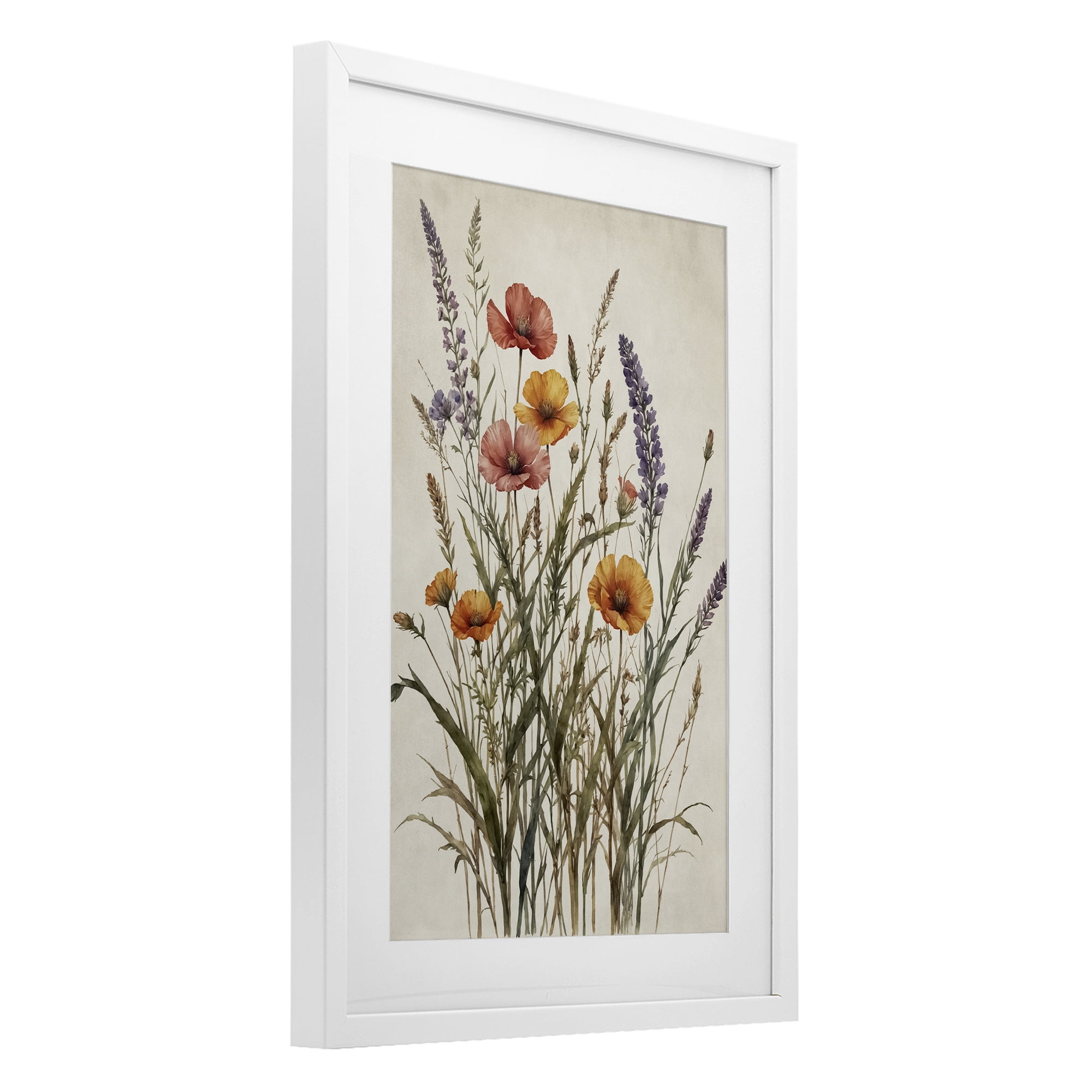 Stupell Industries Vintage Collection of Meadow Botanicals White Framed Print Under Glass, design by Nataly White