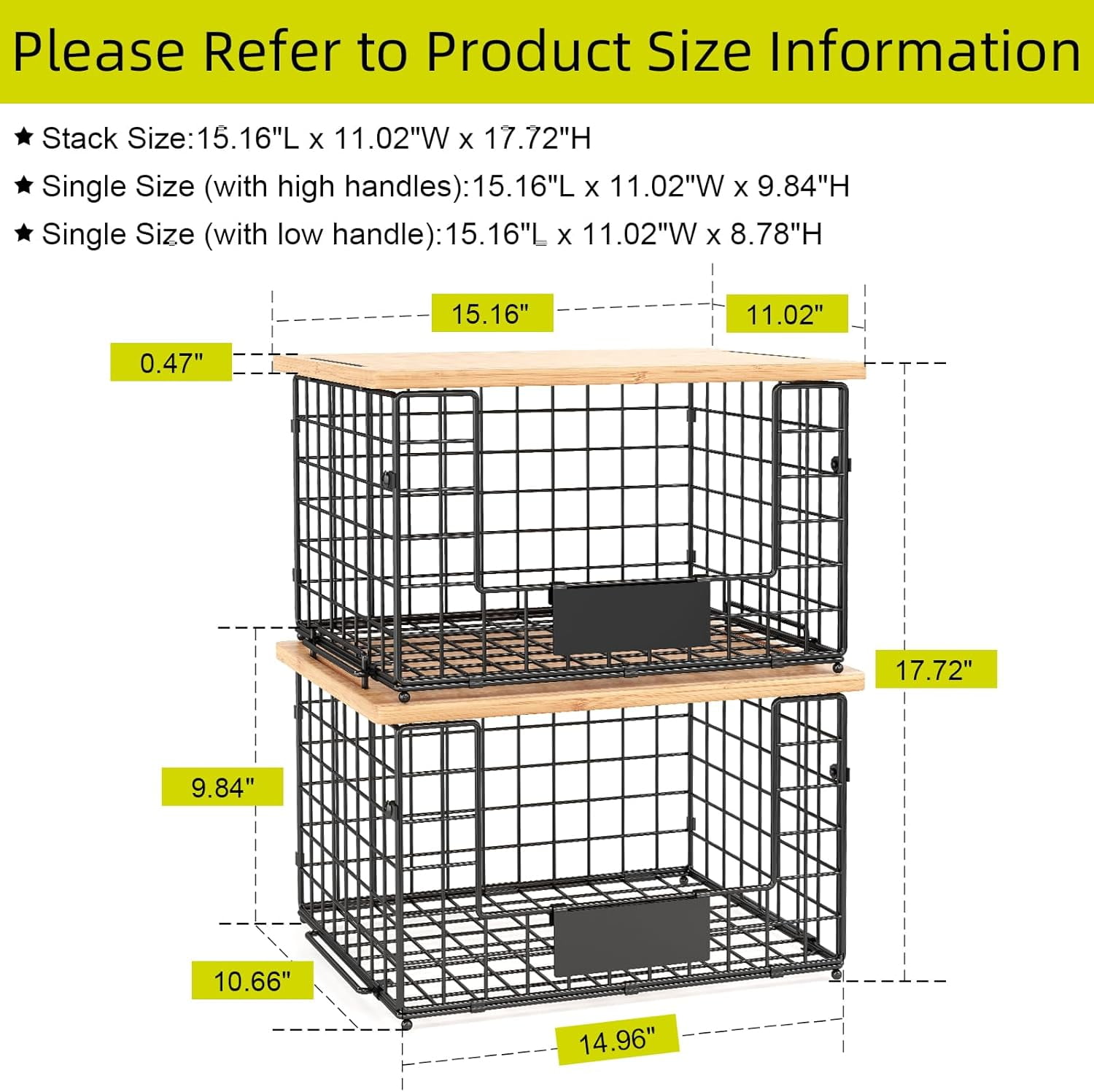 XCOSRACK 2-Pack XXL Stackable Wire Baskets with Bamboo Tops, Heavy Duty Kitchen Counter Organizer for Fruit, Vegetable, Potato & Onion Storage, Includes Cutting Boards, Shelf Liners & Nameplates