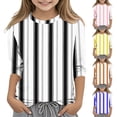 thumbnail image 1 of Jinhomg Blouse Décontractée à Rayures pour Filles, Tunique Ample Confortable à Manches 3/4 et Col Rond, Légère pour le Printemps et l'Été, Pulls Légers, Soldes à 90 %, Bleu, 9 Ans, 1 of 5