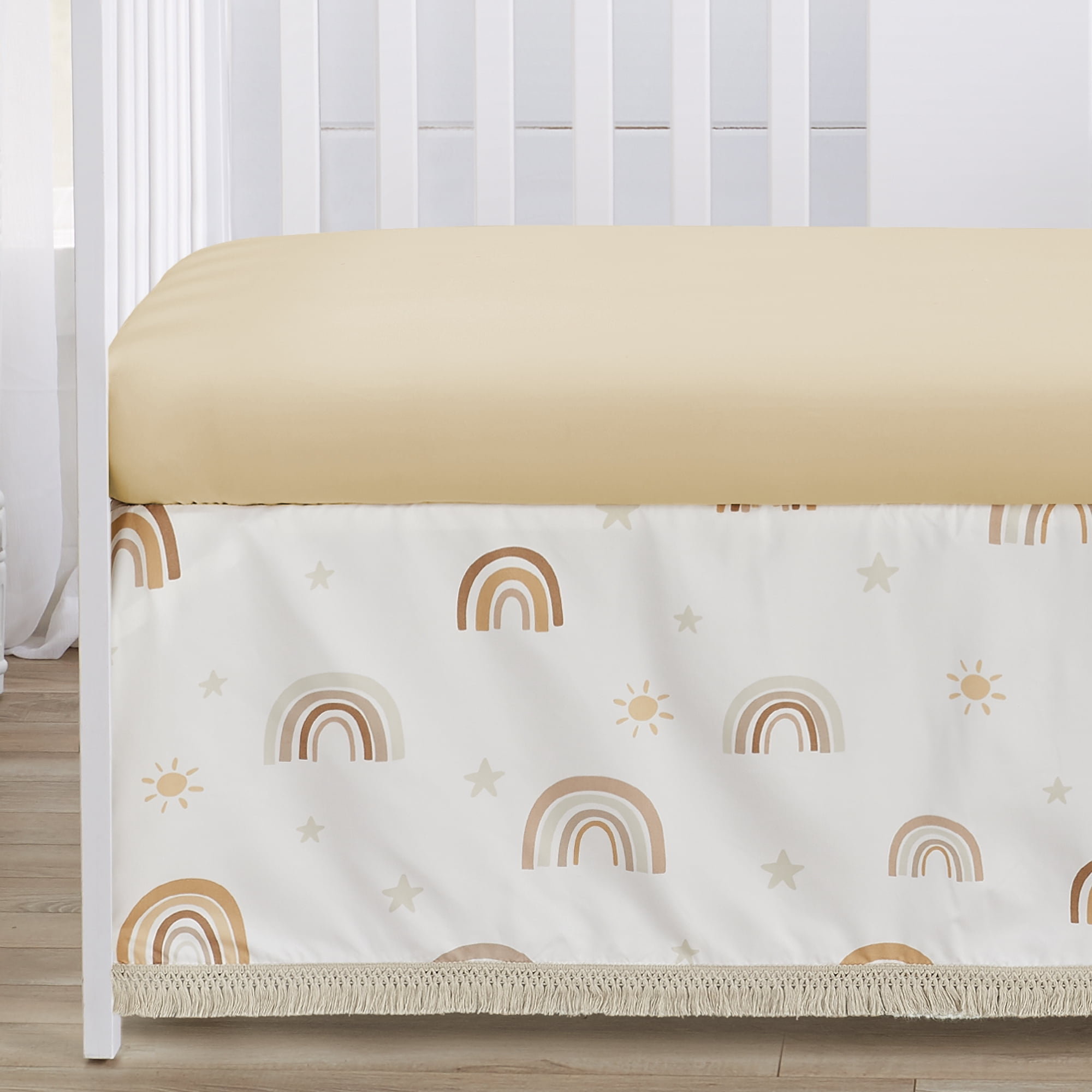 Sweet Jojo Designs Boho Rainbow Neutral Taupe Yellow and Beige 4 Piece Crib Bedding Set