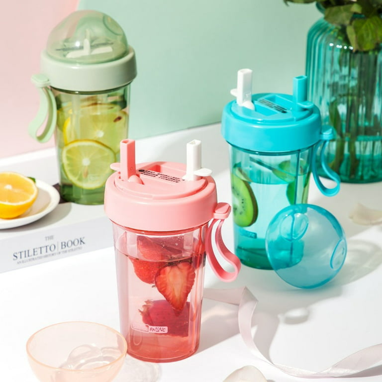 Portable double straw independent drink 2-in-1 Leak-proof Couple cup  Children's cup Double-sided water bottle Double-layer water bottle Double  sided
