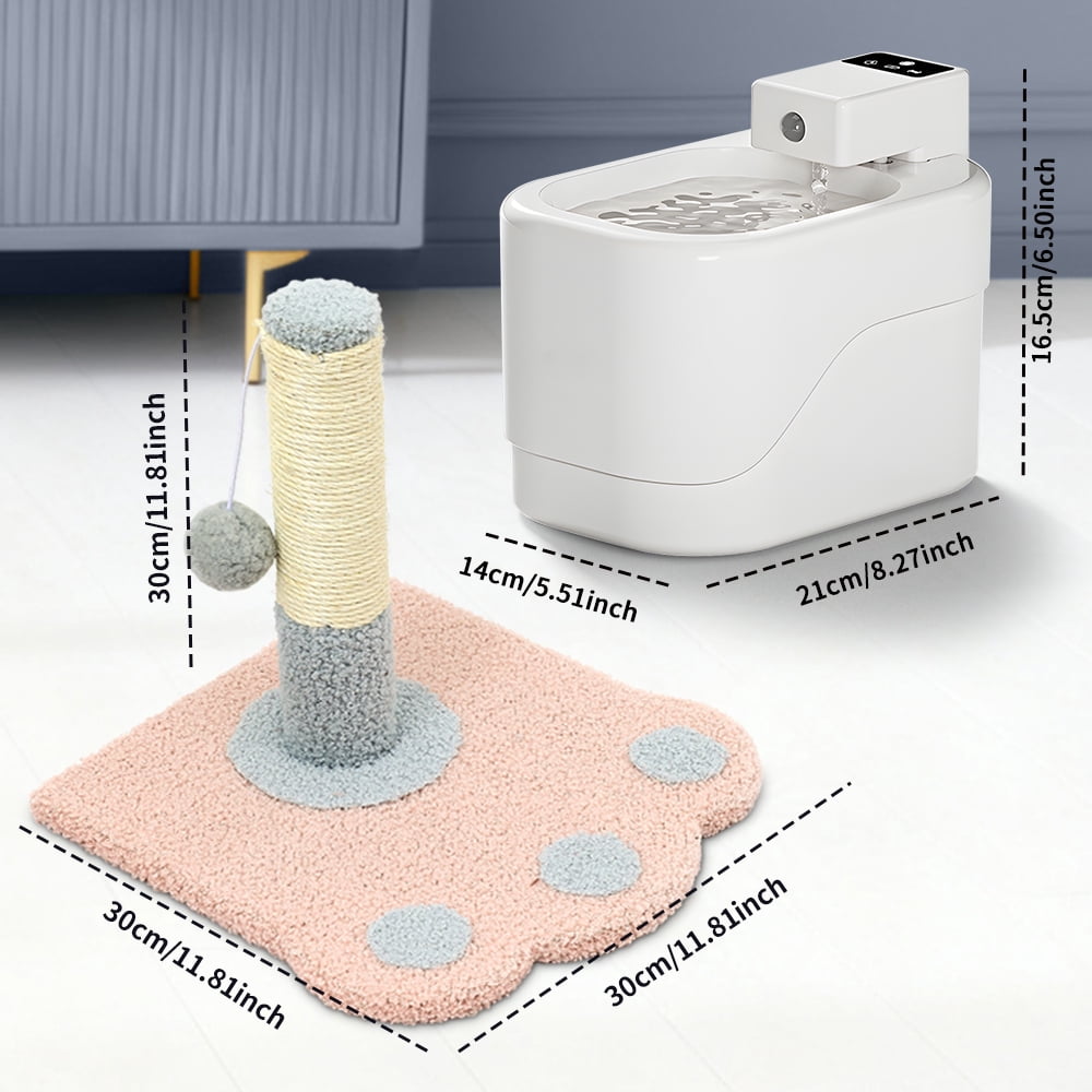 Water Fountain + Scratching Tower for Pet Cats Dogs, Automatic Water Dispenser 2L Capacity Super Mute Low Noise