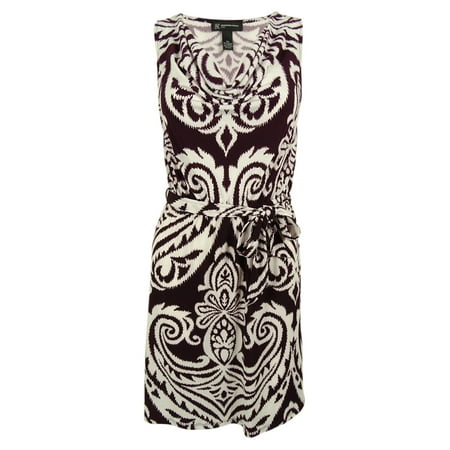 INC International Concepts Women's Belted Cowl Neck Dress (PL, Royal Scrolls)