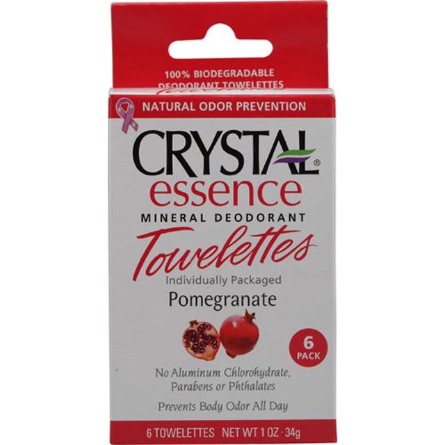 Crystal Essence Mineral Deodorant Towelettes, Pomegranate, 6 Ct