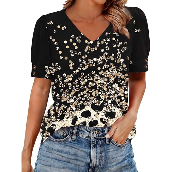 Cutuoiiu Women's V-neck Short Sleeve Shirts Versatile for Daily Wear Gifts