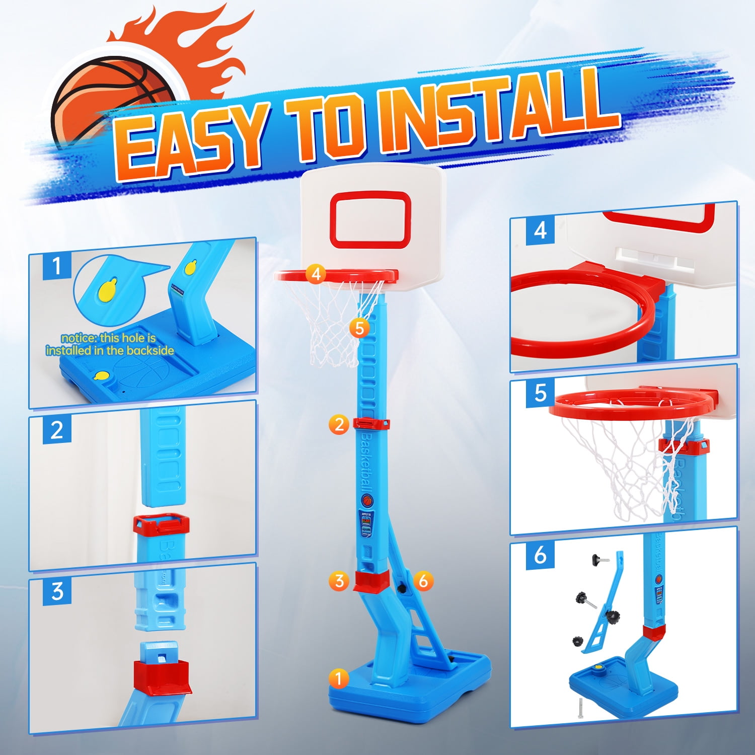 JoyStone 2 in 1 Kids Basketball Hoop, Toddler Basketball Hoop Indoor Mini Adjustable Poolside Basketball Goals with Ball Pump for Boys Girls Outdoor Toys