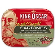King Oscar Wild Caught Sardines in Extra Virgin Olive Oil, Spicy Cracked Pepper, 3.75 Ounce
