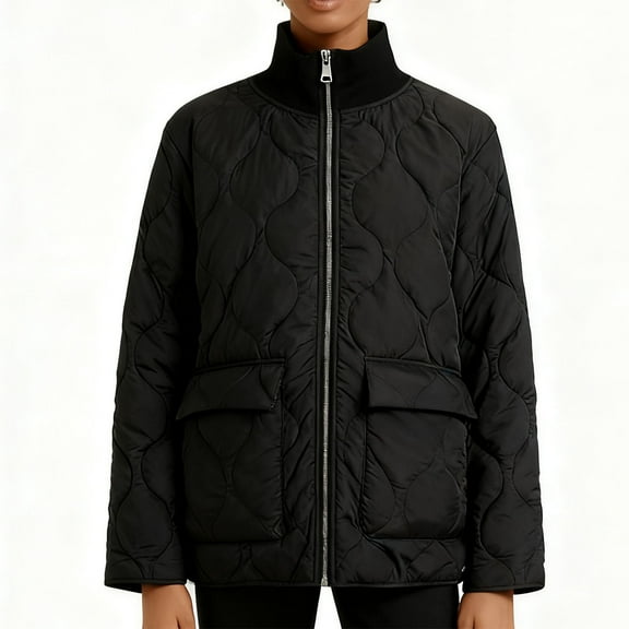 Coats for Women Polka Pocket Long-sleeved Fleece Padded Jacket Thickened Casual Long Sleeve Parkas,Womens Coats Plus Size Black XS
