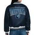 thumbnail image 2 of Women's Starter  Navy Minnesota Timberwolves Arch Stripe Full-Snap Satin Varsity Jacket, 2 of 3