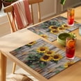 thumbnail image 4 of Wooden Sunflower Placemats Set of 4 Farmhouse Vintage Wooden Floral Place Mats Indoor Wipeable Table Mats Washable Cloth Dining Table Placemats for Kitchen Holiday Party Home Decor 13x19 Inch, 4 of 9