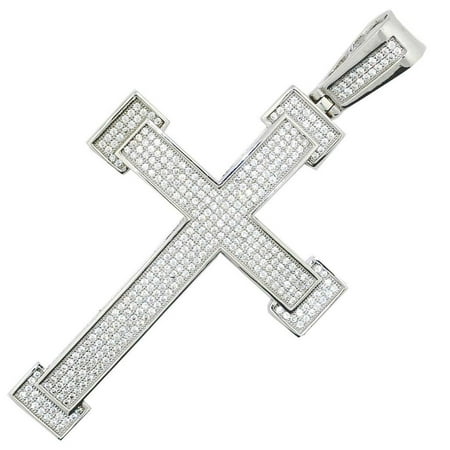 Pave Cross Charm - Sterling silver Cross Charm With CIced Out CZ Pave Set 65.5mm Tall Mens Cross Pendant Extra Large