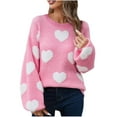 thumbnail image 2 of Itsame Loose Sweater for Womens Long Sleeve Pullover Sweaters Crew Neck Printed Sweatertop Pink Size L, 2 of 9