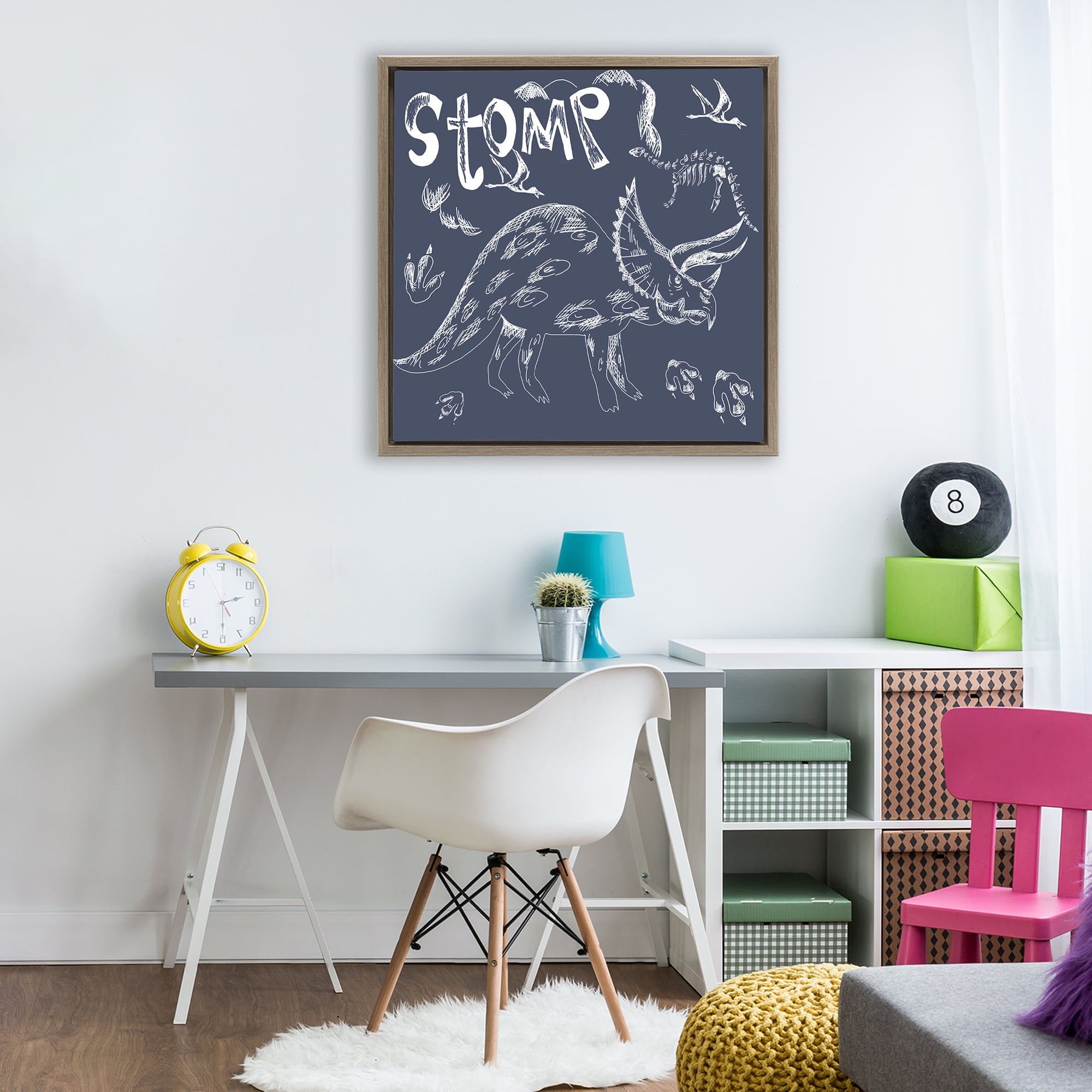 Sketchy Stomp Dinosaur Brown Framed Floater Canvas Wall Art, design by HUE and MI and Sangita