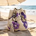 thumbnail image 4 of Handmade Crochet Flower Tote,Knit Floral Purse Bag Boho Woven Beach Handbags Crossbody Shoulder Bag for Women Vacation, 4 of 7