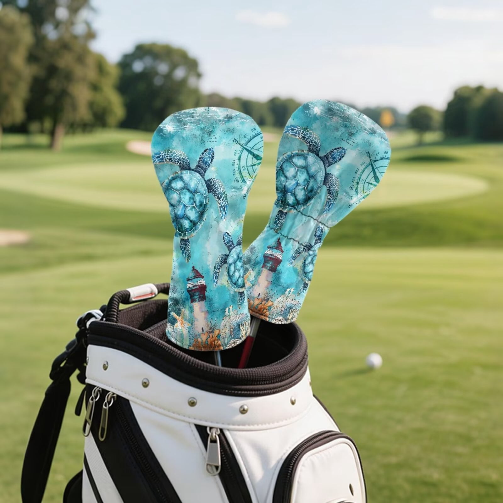 Uorisanigo Golf Club Head Covers Set 3 Pack, Blue Turtle Golf Driver Headcover Fairway Wood Headcover Hybrid Club Head Cover Fit Most Golfs Clubs with Soft Lining for Extra Clubs Protection
