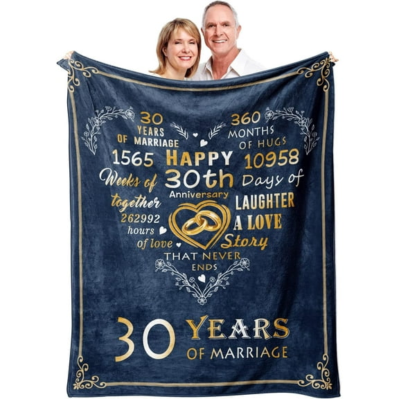 Gifts for 30th Anniversary Blanket, 30th Pearl Wedding Anniversary Couple Gifts for Dad Mom Parents Friends, 30 Years of Marriage Throw Blankets Gift for Husband Wife Her Him 50"x60"