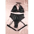 thumbnail image 2 of ABPHQTO Conjunto de lencería de malla de cuero sintético con tirantes halter negros para mujer, 2 of 5