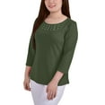 thumbnail image 3 of NY Collection Womens Studded Strips Pullover Blouse, Green, Petite, PM, 3 of 3