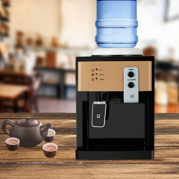 Peakora Countertop Hot and Cold Water Cooler Champagne Gold&Black Desktop Top Loading Water Dispenser with three different water temperatures (hot/cold/warm) for Both Home and Commercial Places 110V