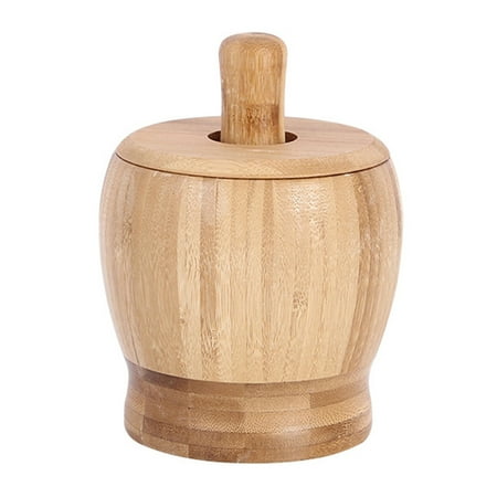 

Bamboo Wood Mortar and Pestle Set with Lid Spoon Grinder Press Crusher Masher for Pepper Garlic Herb Spice Medium