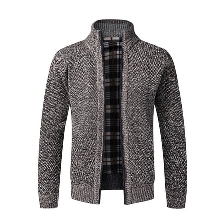 XFLWAM Men s Cardigan Sweaters Stand Collar Full Zip Up Slim Fit Cable Knit Sweater Casual Sweater Winter Warm Brown XXL