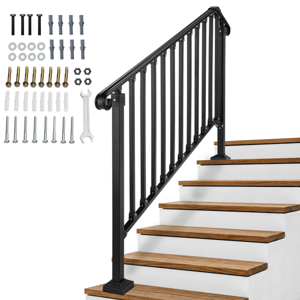 4‑Tier ABS Plastic Handrail for Patio Courtyard Stairs, Matte Black