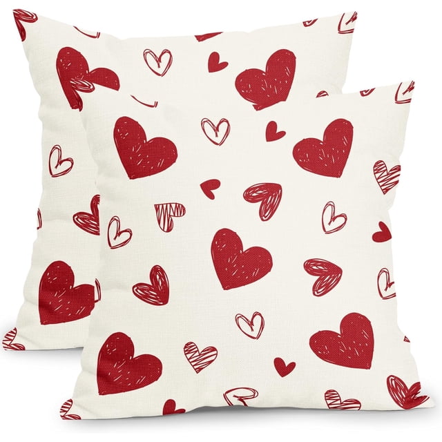 Housses de Coussin de la Saint-Valentin 16x16 Pouces Ensemble de 2 Cœurs Rouges Housses de Coussin Décoratives pour Extérieur Imprimé Saint-Valentin Rouge et Crème Housses de Coussin pour Décoration de Canapé Maison