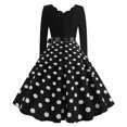 thumbnail image 6 of SwiftWear Women's Retro Polka Dots V-Neck Long Sleeve Dress with Bow Tie & Pleated Skirt - Casual Elastic Waist Midi Dresses​, 6 of 7