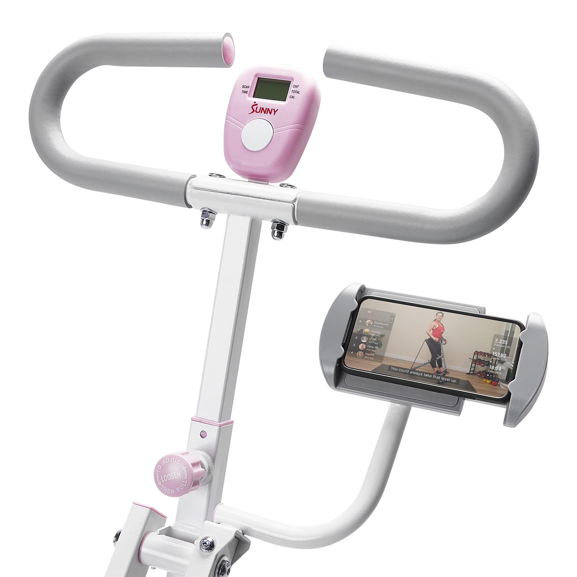 Sunny Health & Fitness Pink Row-N-Ride Plus, Squat Assist Rower for Glutes and Full Body Workout, 330 LB Capacity and Free Access to SunnyFit App - P2100SMART