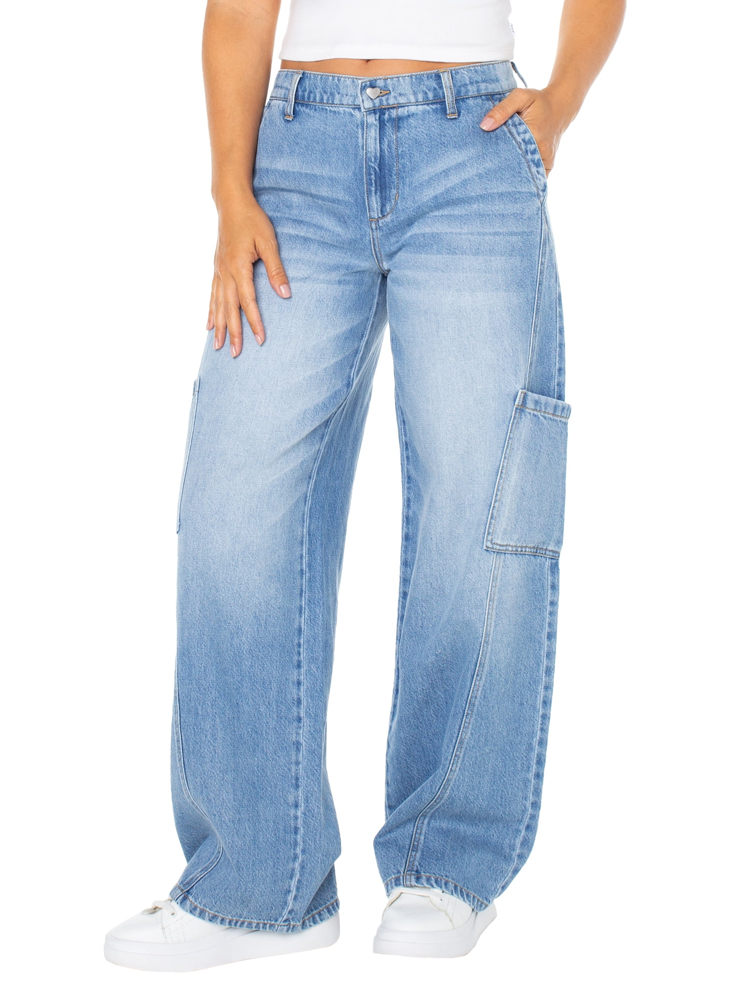 Celebrity Pink Women's and Women's Plus Cargo Wide Leg Jeans, Sizes XS-4X