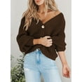 thumbnail image 5 of Women'S Chunky Knit Open Front Sweater Long Sleeve Button Loose Short Cardigan Outerwear Coats Coffee Color S, 5 of 6