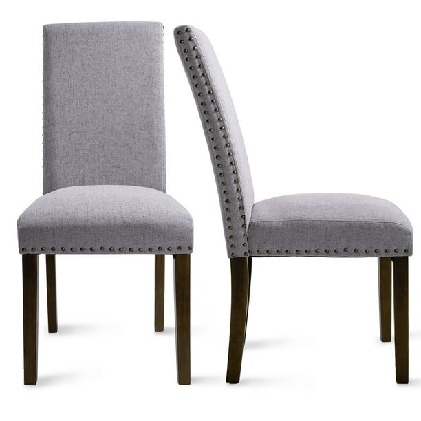 Grey Tufted Dining Chairs Set of 2, Upholstered High Back Padded Dining