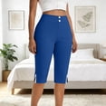 thumbnail image 4 of Kinrui Women's Bermuda Long Shorts with Pockets Slit Hem Knee Length Shorts High Waisted Stretch Work Dress Shorts Blue L, 4 of 8