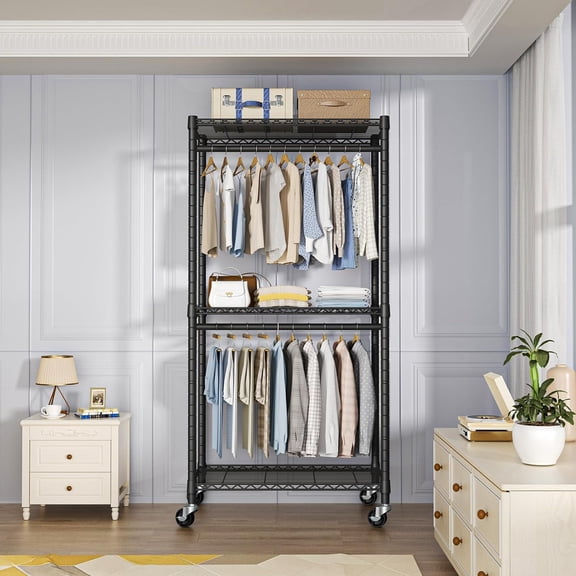 Heavy-Duty Portable Closet, 30"W x 14"D x 76"H, Black, Carbon Steel