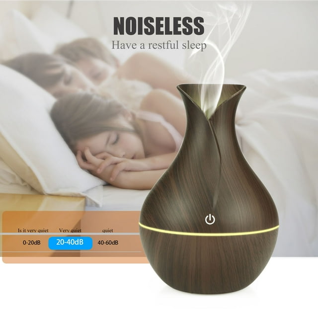 Cagogo Aromatherapy Diffuser, 130ml LED Essential Oil Diffuser Humidifier for Home Office Bedroom, Wood Grain Vase Design Aroma Diffuser, Quiet Mist Diffuser for Yoga Spa Relaxation Aromatherapy