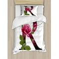 thumbnail image 1 of Letter R Twin Size Duvet Cover Set, Capitalized R Symbol with Flower of Love Rose Nature Inspired Font Alphabet, Decorative 2 Piece Bedding Set with 1 Pillow Sham, Pink Green Black, by Ambesonne, 1 of 3