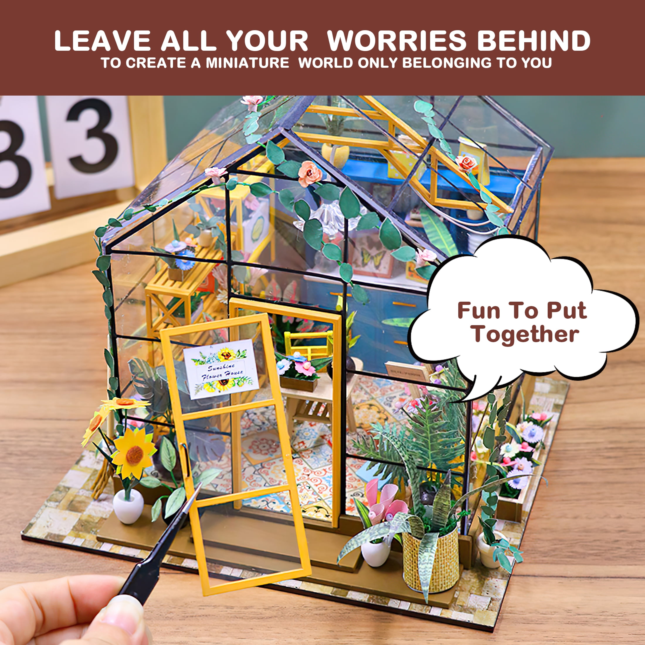 Diy Miniature Dollhouse Kit, Green House With Furniture And Led Lights, Wooden Dollhouse Kit, Best Birthday And Christmas Gifts For Women And Girls (Cathy'S Flower House)
