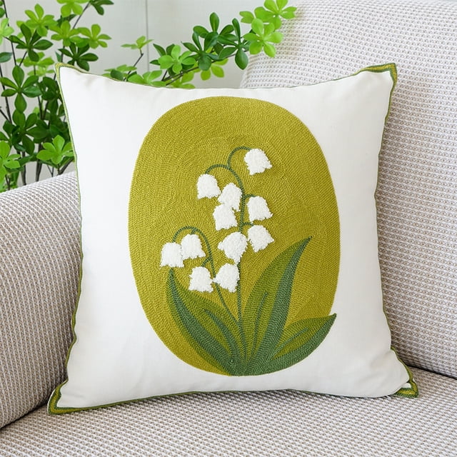Funda de almohada con diseño de tulipán verde fresco y sencillo con flores bordadas para sofá, cama, almohada de cintura para oficina