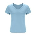 thumbnail image 6 of Womens Tops Plus Size V-Neck Raglan Slit Short Sleeve T-Shirt Casual Summer Top Light Blue XL, 6 of 6