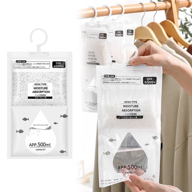 Moisture Absorber Bags – Hanging Dehumidifier for Closet, Wardrobe, Bedroom & Basement, Odour Eliminator & Dampness Control, Fragrance-Free, White, Dehumidifier