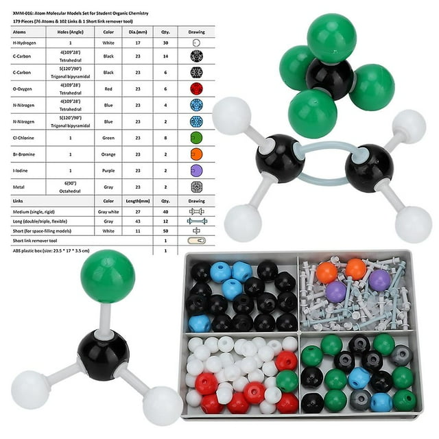 Kit de 179 structures moléculaires organiques et inorganiques, modèle de liaison atomique, pour étudiants et enseignants