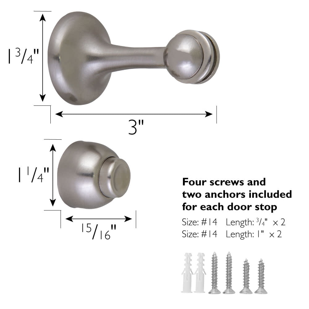 Design House 2-Pack Magnetic Door Stop Wall Protectors with Magnetic Tip, Satin Nickel