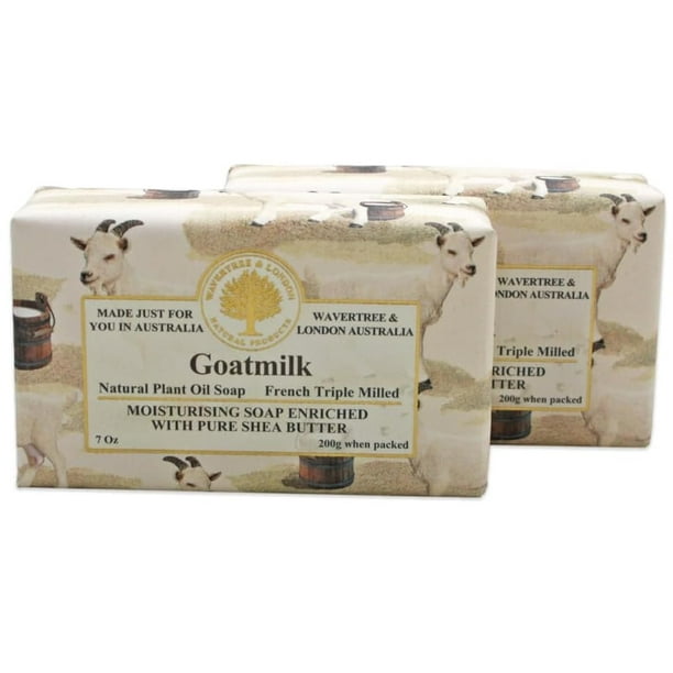 Wavertree & London Barras de jabón de leche de cabra natural (2 barras) – 7 oz envuelto individualmente jabón de barra de baño hidratante francés triple molido enriquecido con manteca de karité, jabón