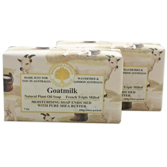 Wavertree & London Barras de jabón de leche de cabra natural (2 barras) – 7 oz envuelto individualmente jabón de barra de baño hidratante francés triple molido enriquecido con manteca de karité, jabón