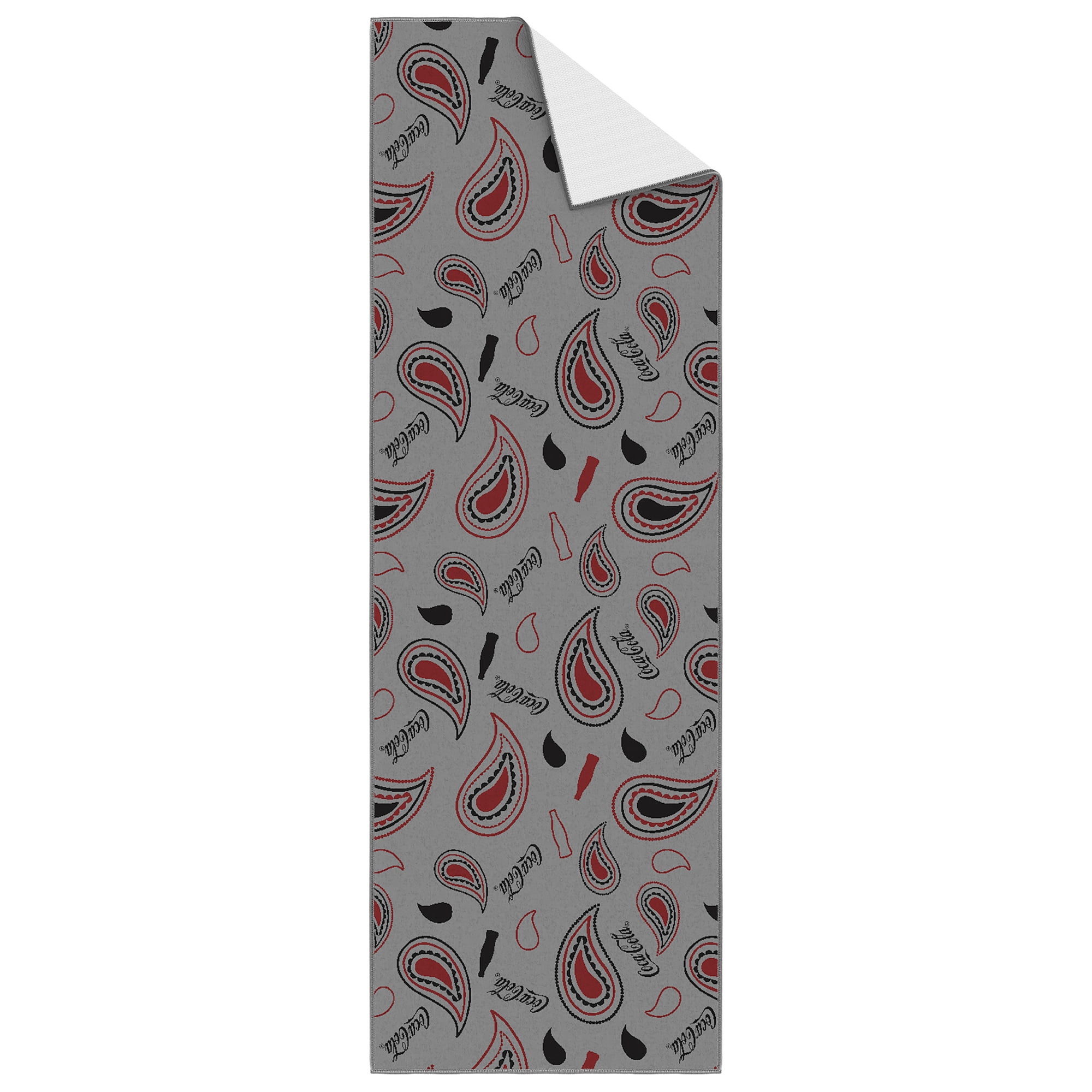 Ottomanson Coca-Cola Paisley Machine Washable Non-Slip Rubberback 2x5 Runner Rug, 20"x 59", Gray/Multi