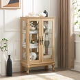 thumbnail image 2 of Curio Cabinet with Tempered Glass Doors, Lighted Curio Cabinet with Mirrored Back Panel, Glass Display Cabinet with Adjustable Shelves for Home, Office, 2 of 9