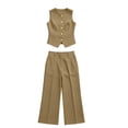 thumbnail image 3 of Uootdi Two Piece Sets for Women Dressy Sleeveless Stand Collar Button Front Vest High Waist Tailored Wide Leg Pants Office Matching Sets, 3 of 6