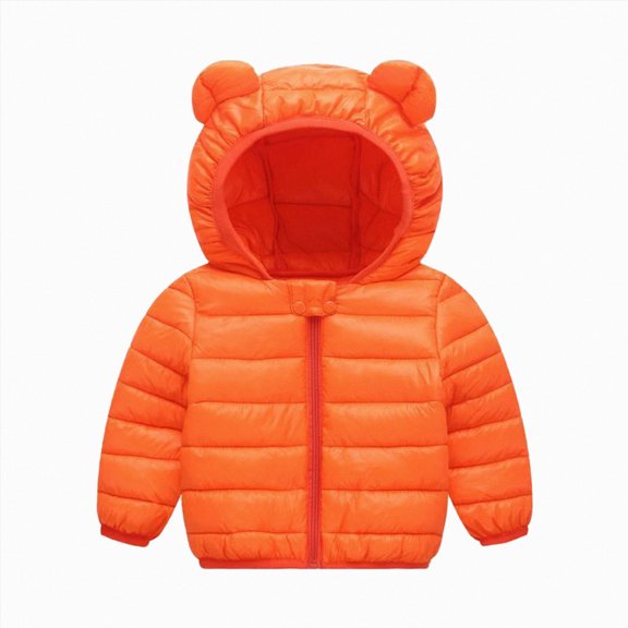 Xyant Toddler Winter Coats Puffer Padded Jacket Baby Boys Girls Bear Hoods Down Jacket Light Weight Infant Outerwear (Orange,2-3 Years)